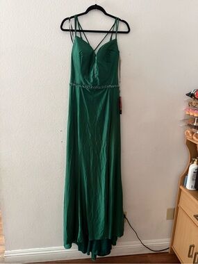 Strappy Emerald Green Prom Gown with Beaded Waist
